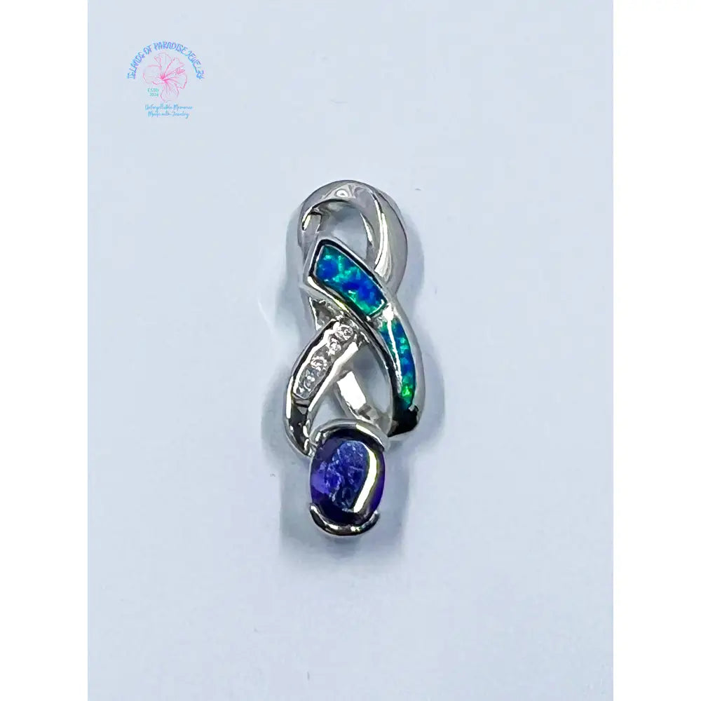 924 Sterling Silver Braid Cz Opal And Purple Pendant