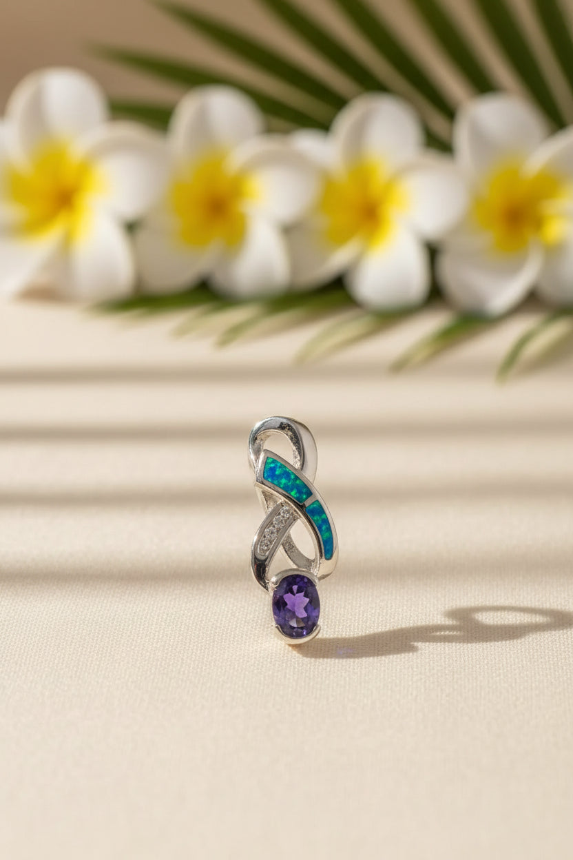 924 Sterling Silver Braid Cz Opal And Purple Pendant