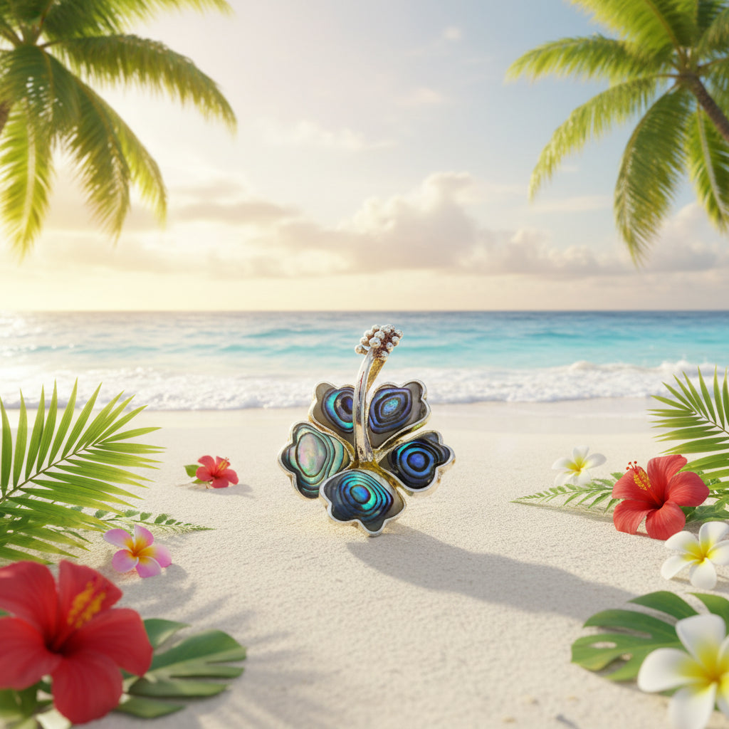 925 Sterling Silver Abalone Shell Hawaiian Hibiscus