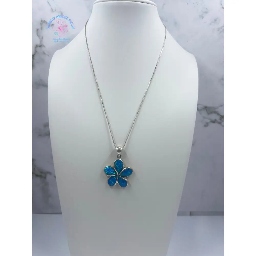 925 Sterling Silver Blue Opal Flower Pendant