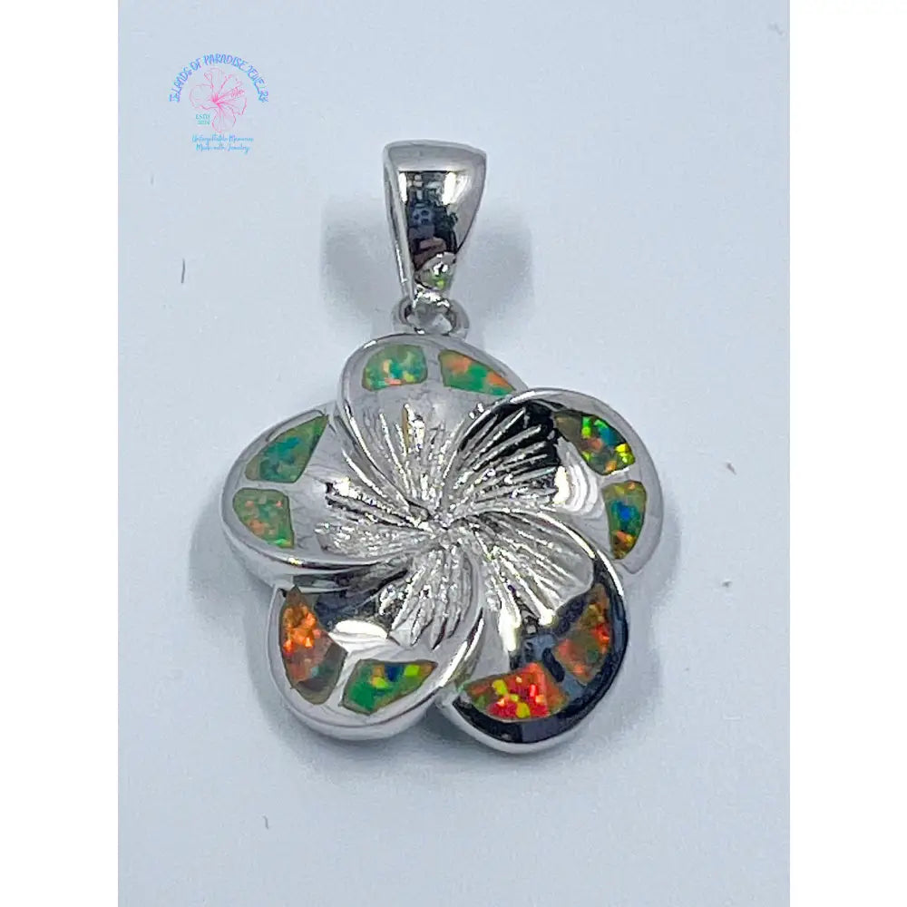 925 Sterling Silver Green And Orange Flower