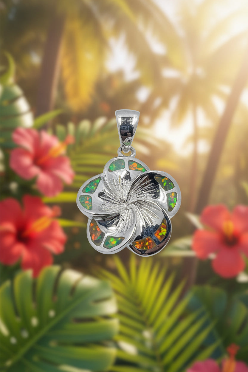 925 Sterling Silver Green And Orange Flower