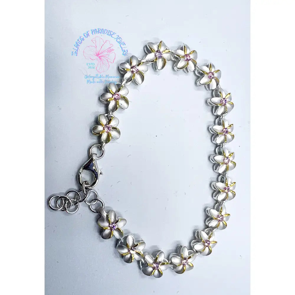 925 Sterling Silver Hawaiian Plumeria Flower Bracelet