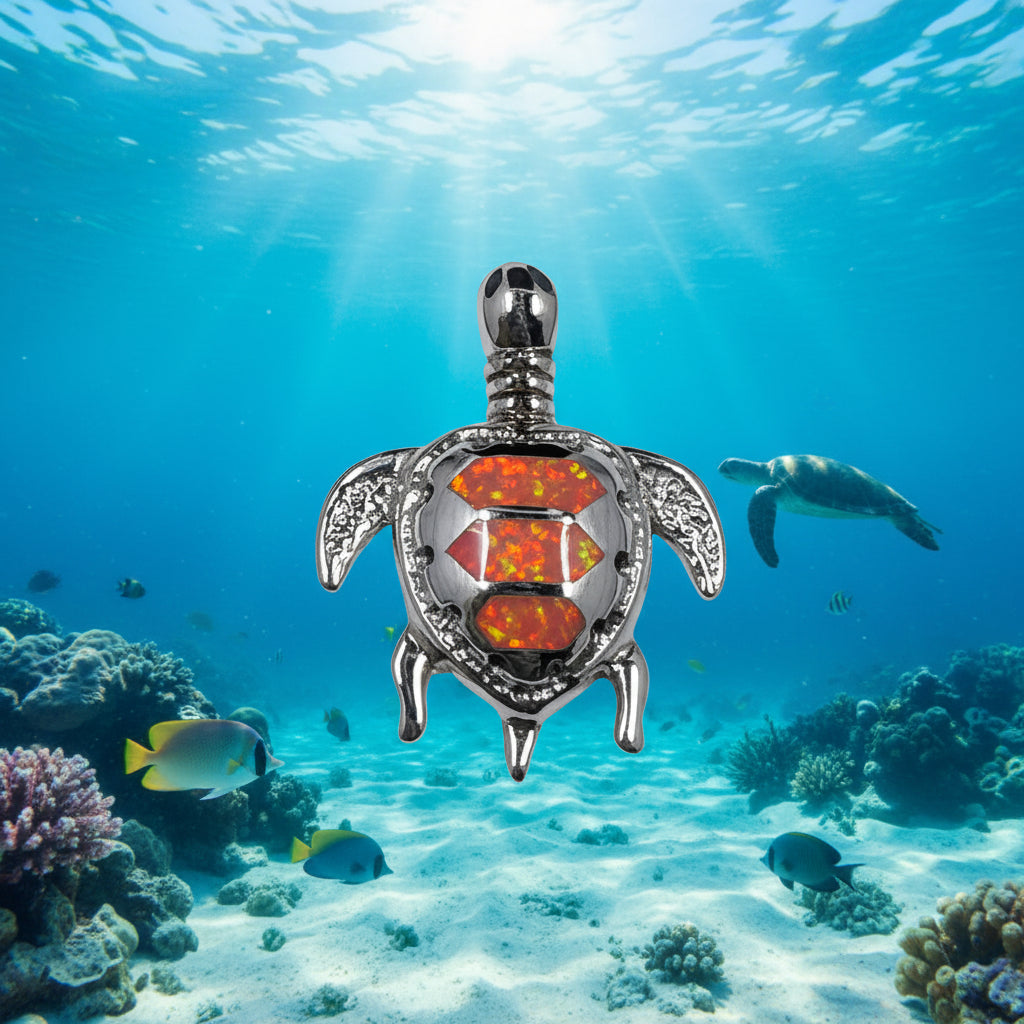 925 Sterling Silver Turtle With Orange Shell