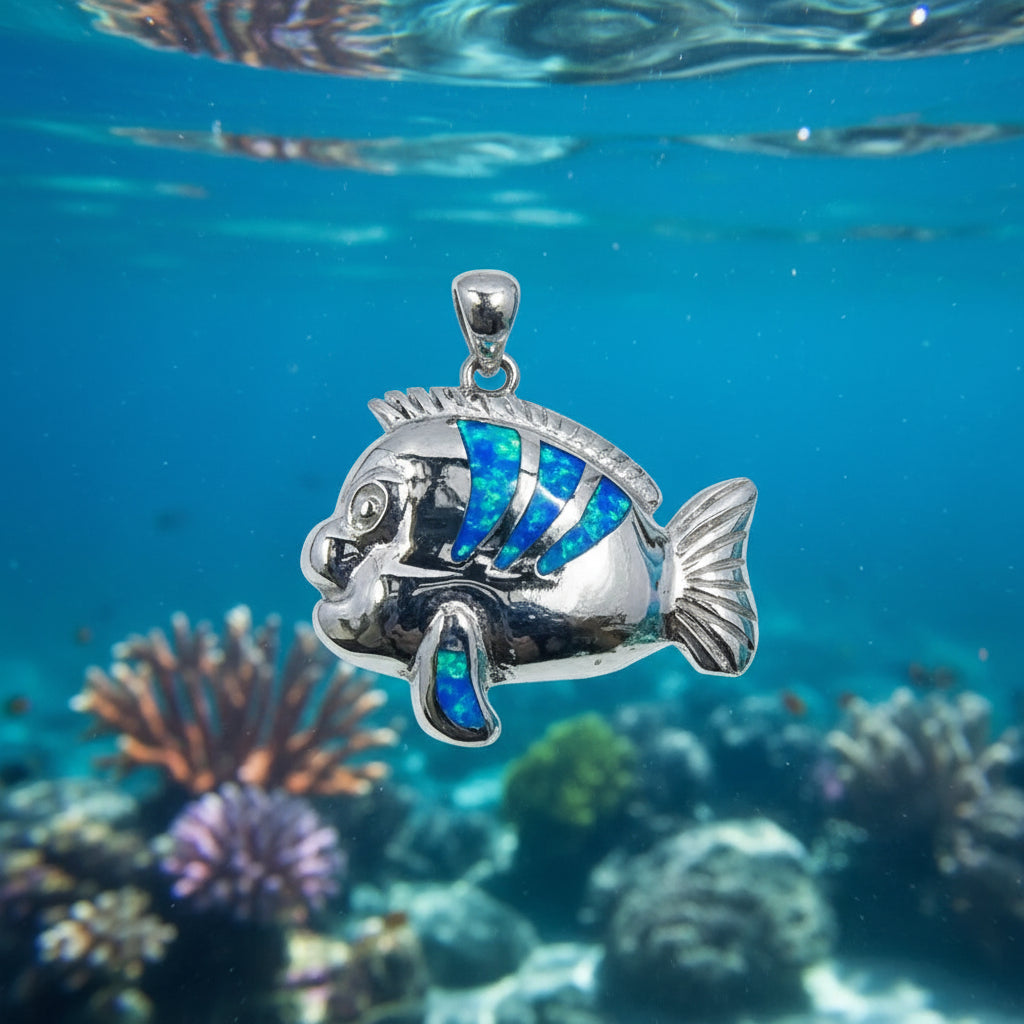 925 Sterling Sliver Opal Flounder Fish