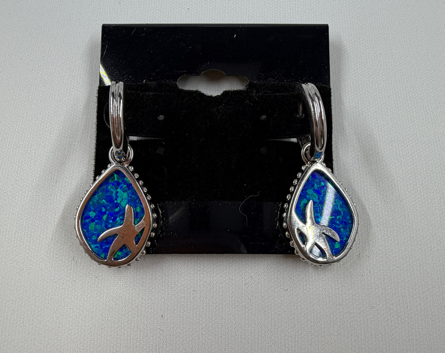925 Sterling Silver Blue Opal Starfish Earrings