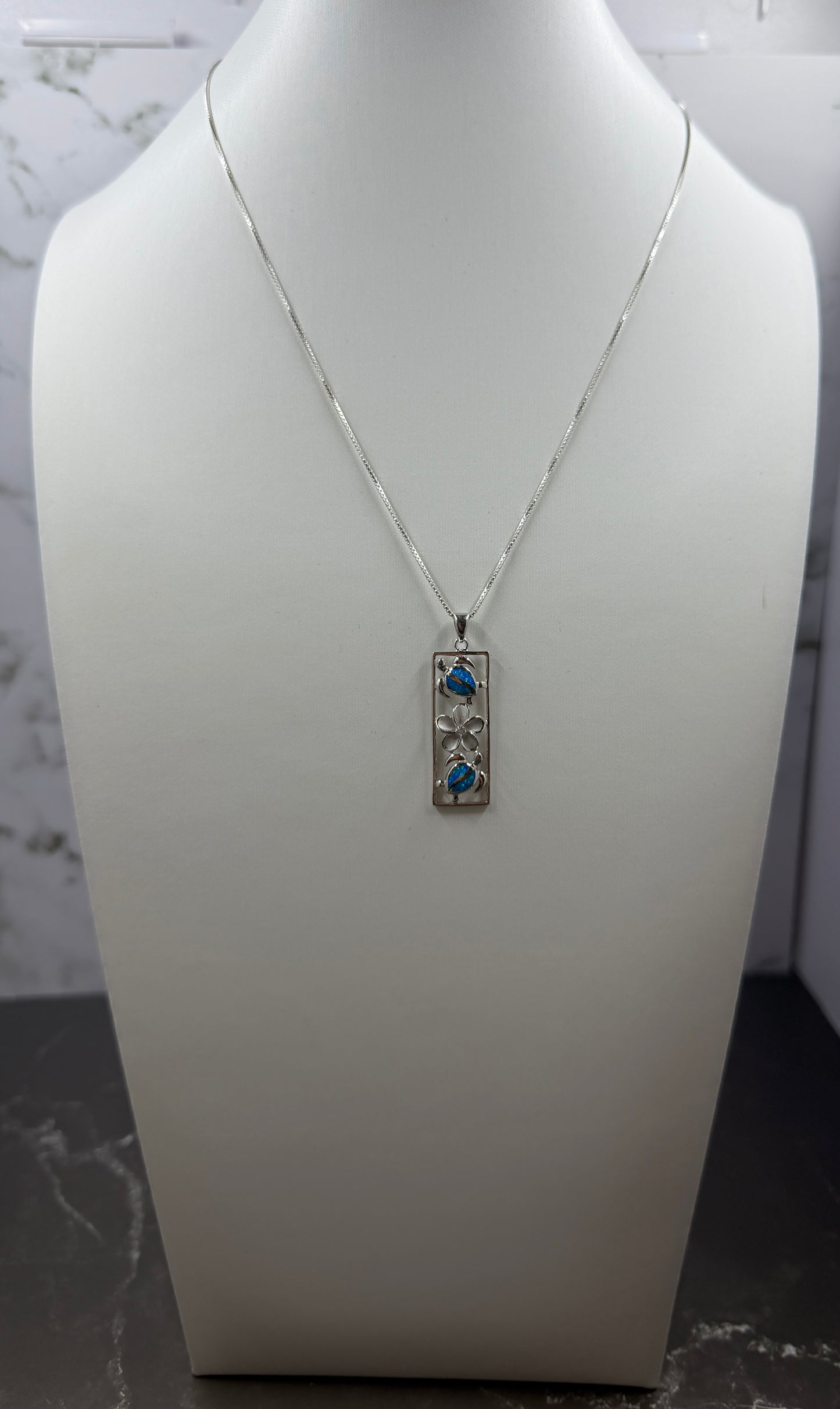 Hawaiian Blue Opal Framed Turtle Pendant