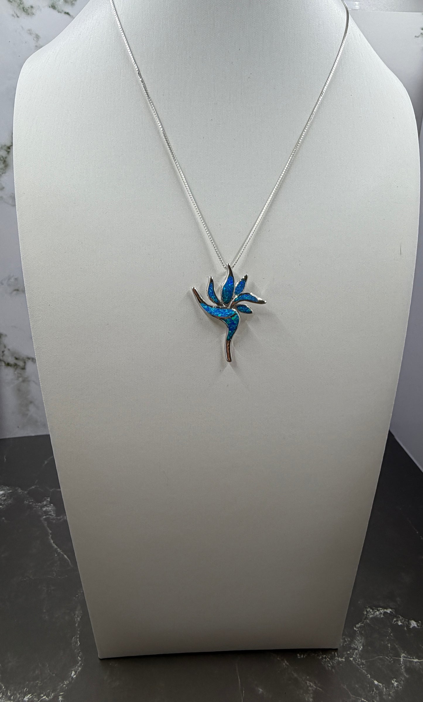925 Sterling Sliver Blue Opal Unique Flower Necklace Pendant