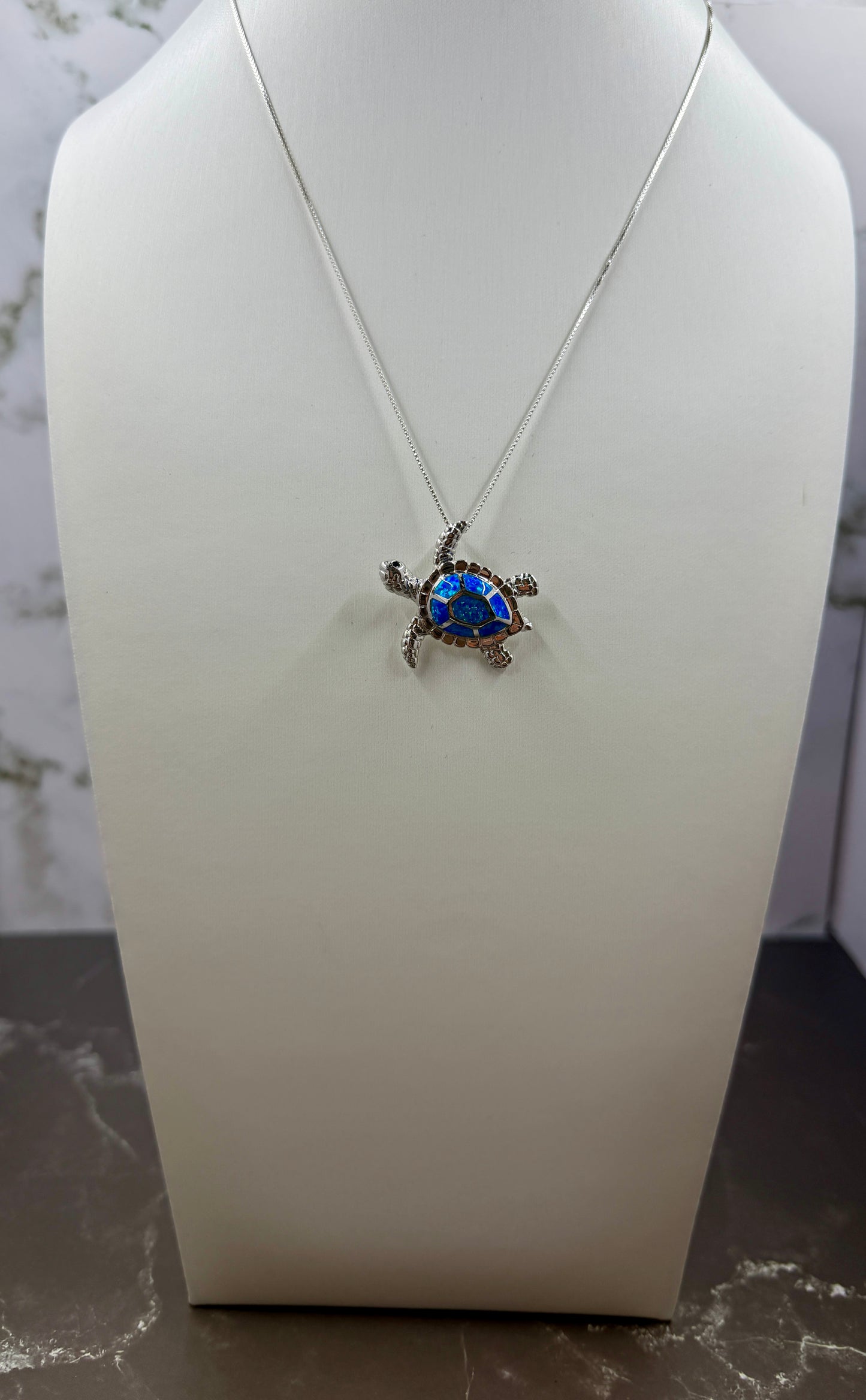 925 Sterling Silver Hawaiian Turtle with Blue Opal Shell