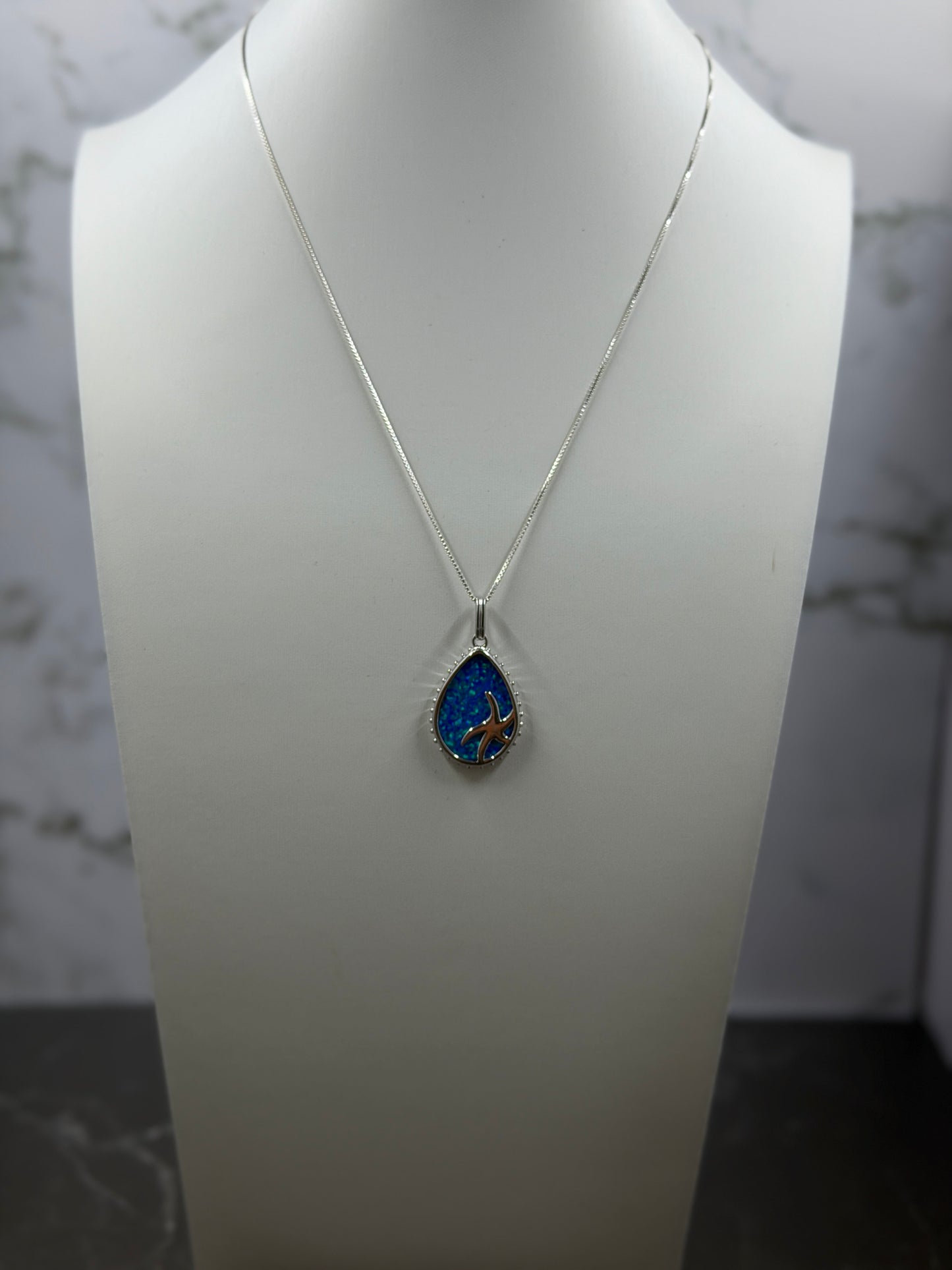 Starfish Blue Opal Necklace Pendant