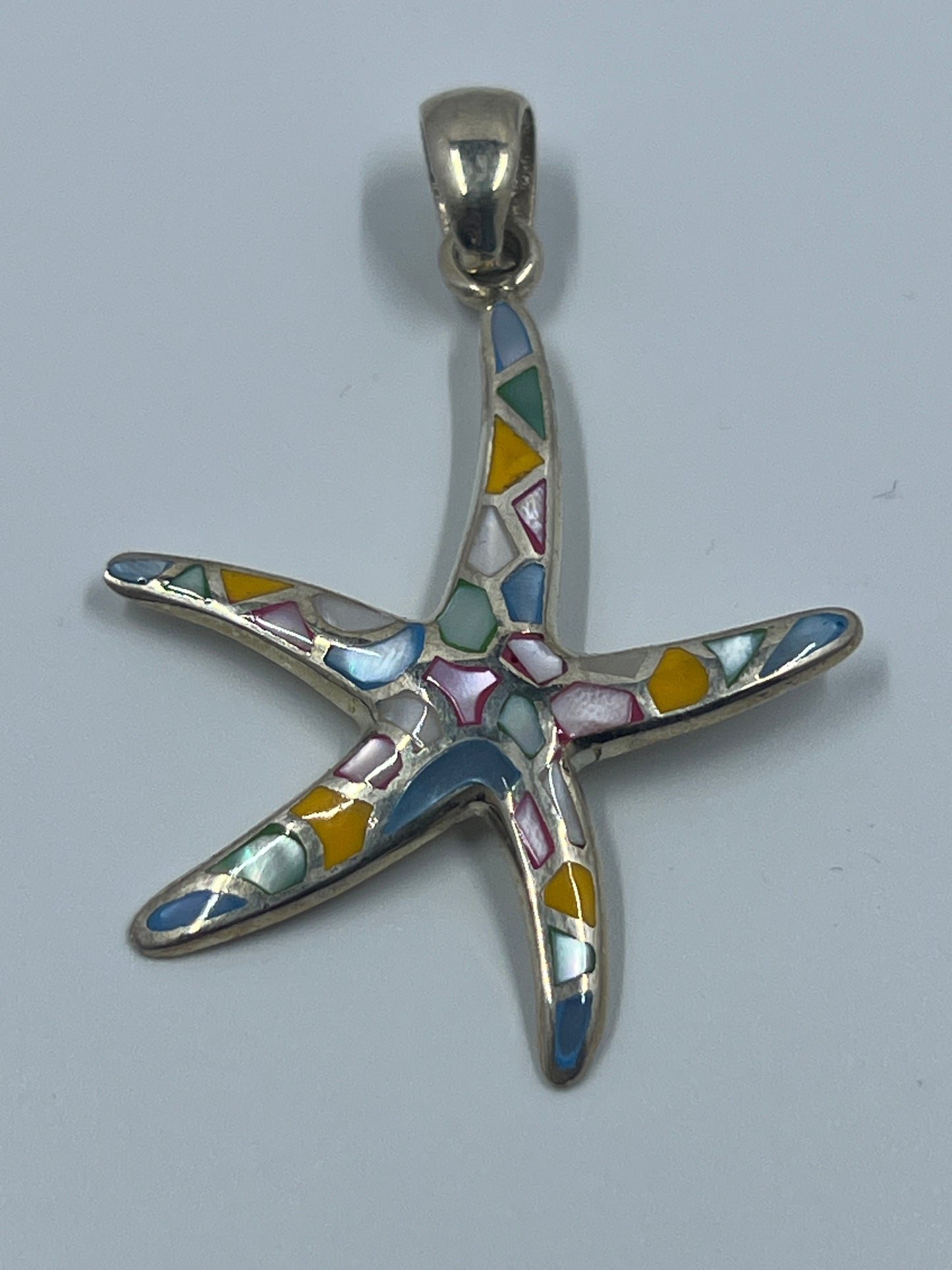 925 Sterling Silver Hawaiian Starfish synthetic opal pendant