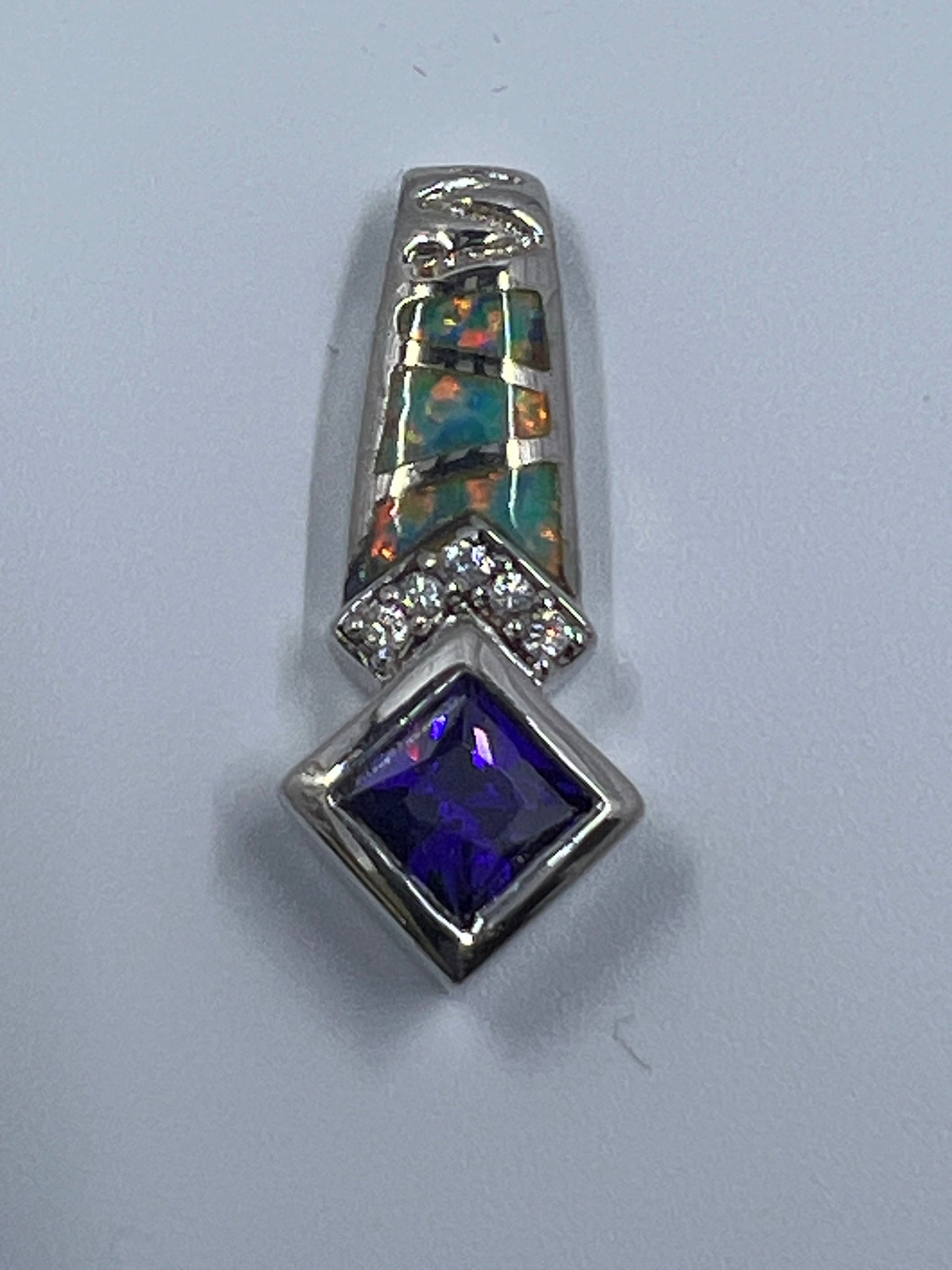 Sterling Silver Synthetic Opal Ribbon Pendant