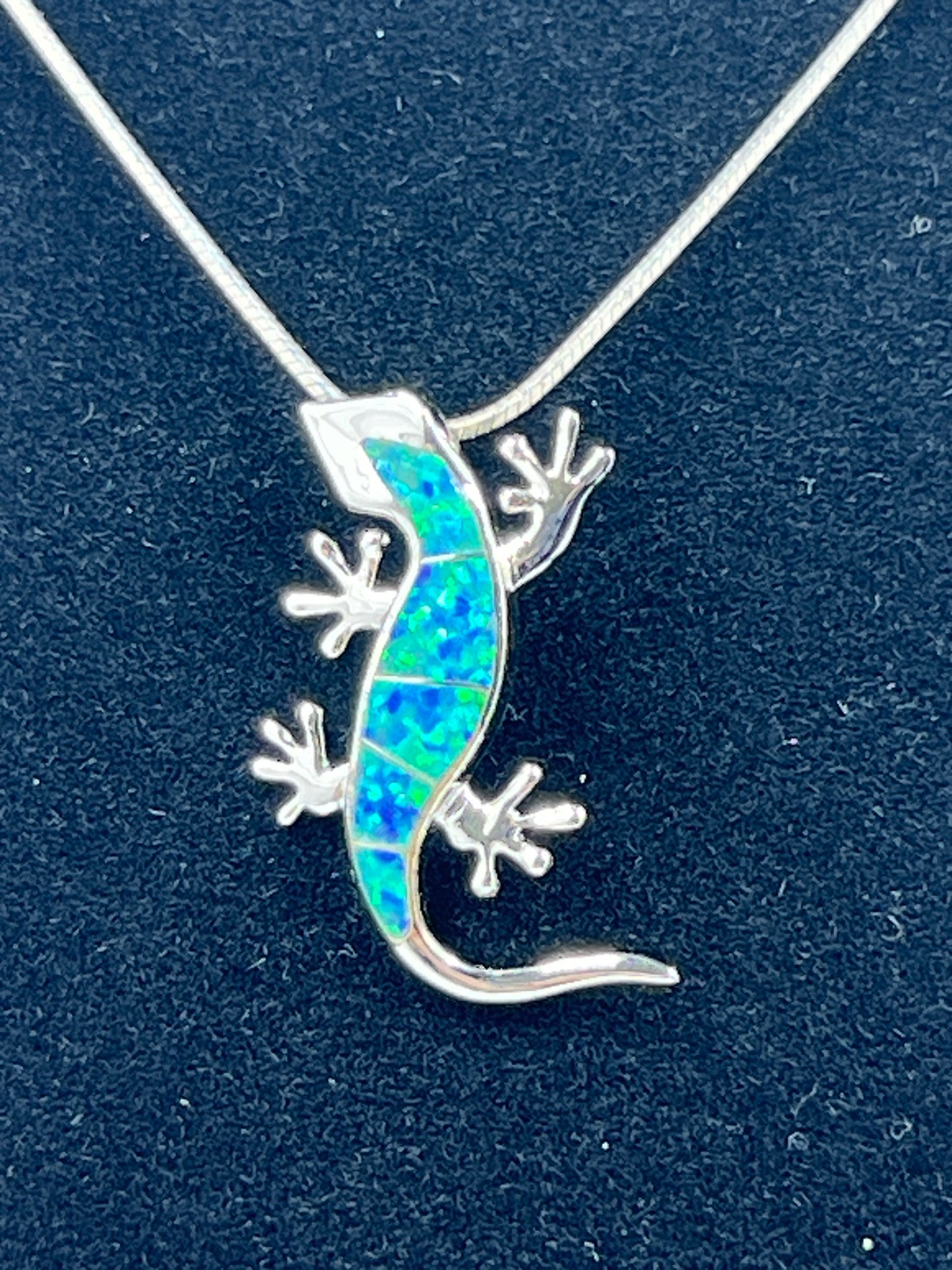 925 Sterling Silver Opal Lizard Pendant