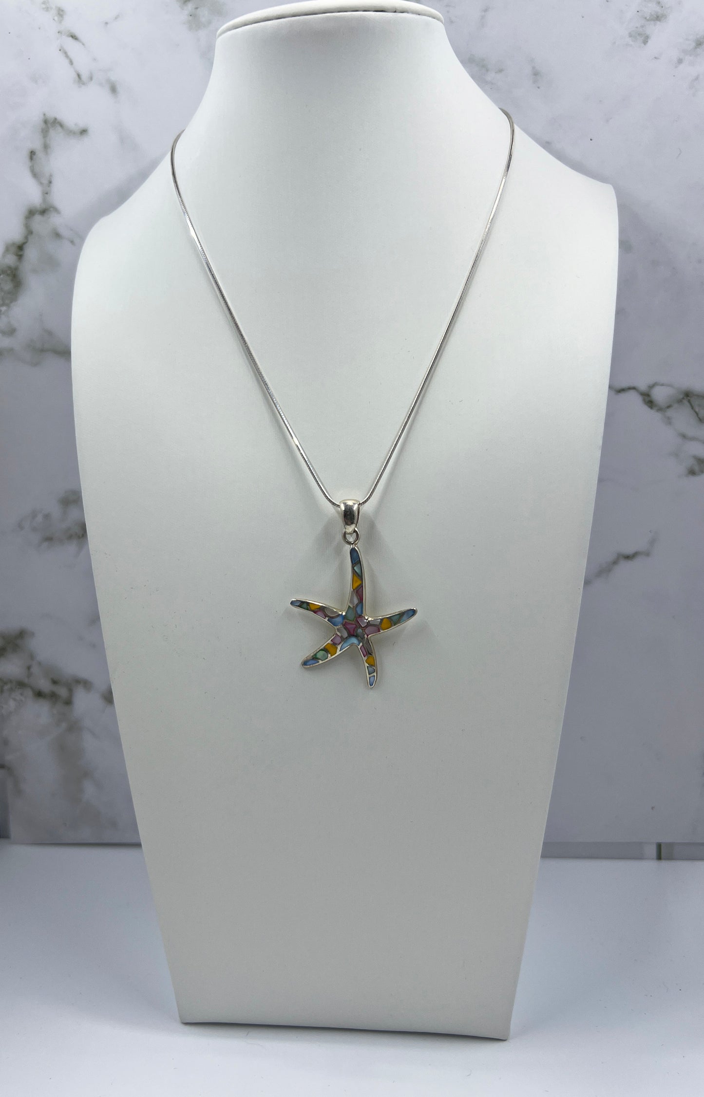 925 Sterling Silver Hawaiian Starfish synthetic opal pendant