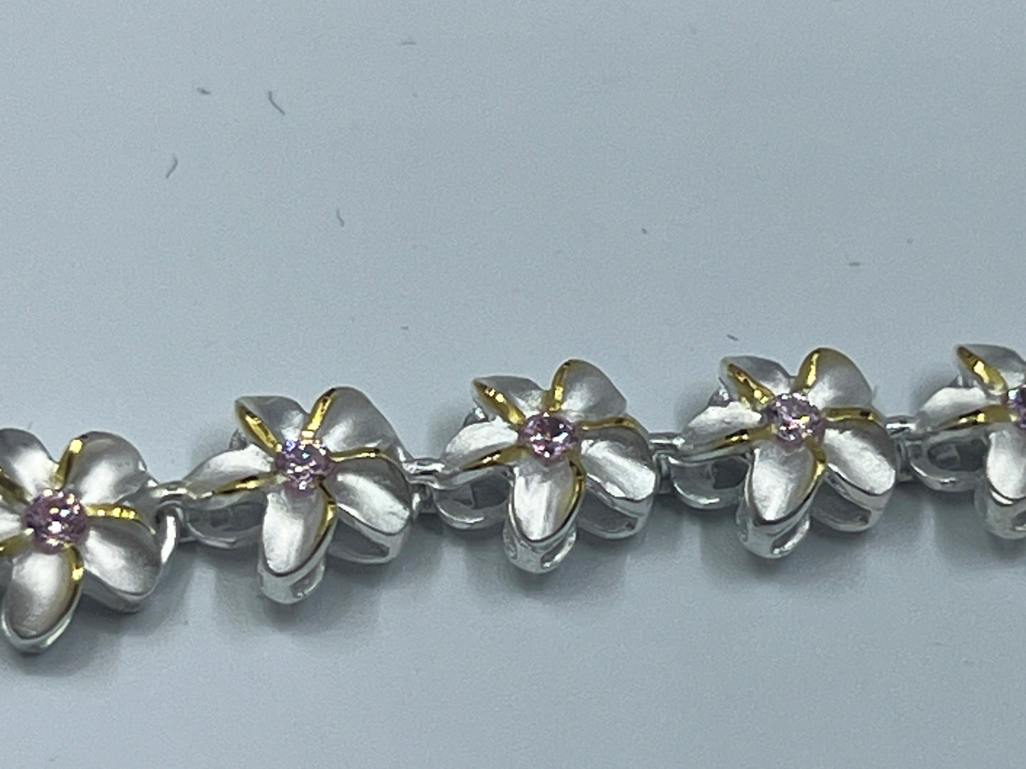 925 sterling silver Hawaiian plumeria flower bracelet