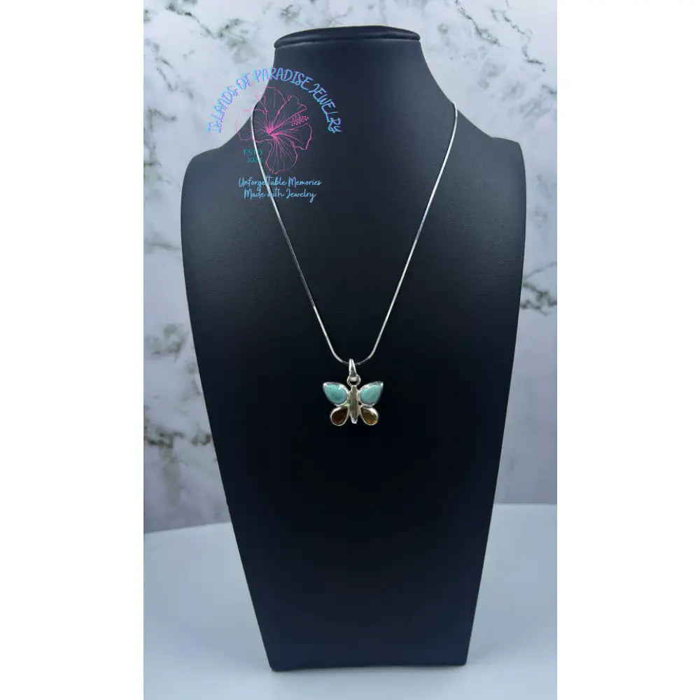 Larimar & Amber Butterfly Pendant
