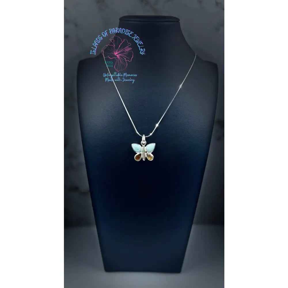 Larimar & Amber Butterfly Pendant