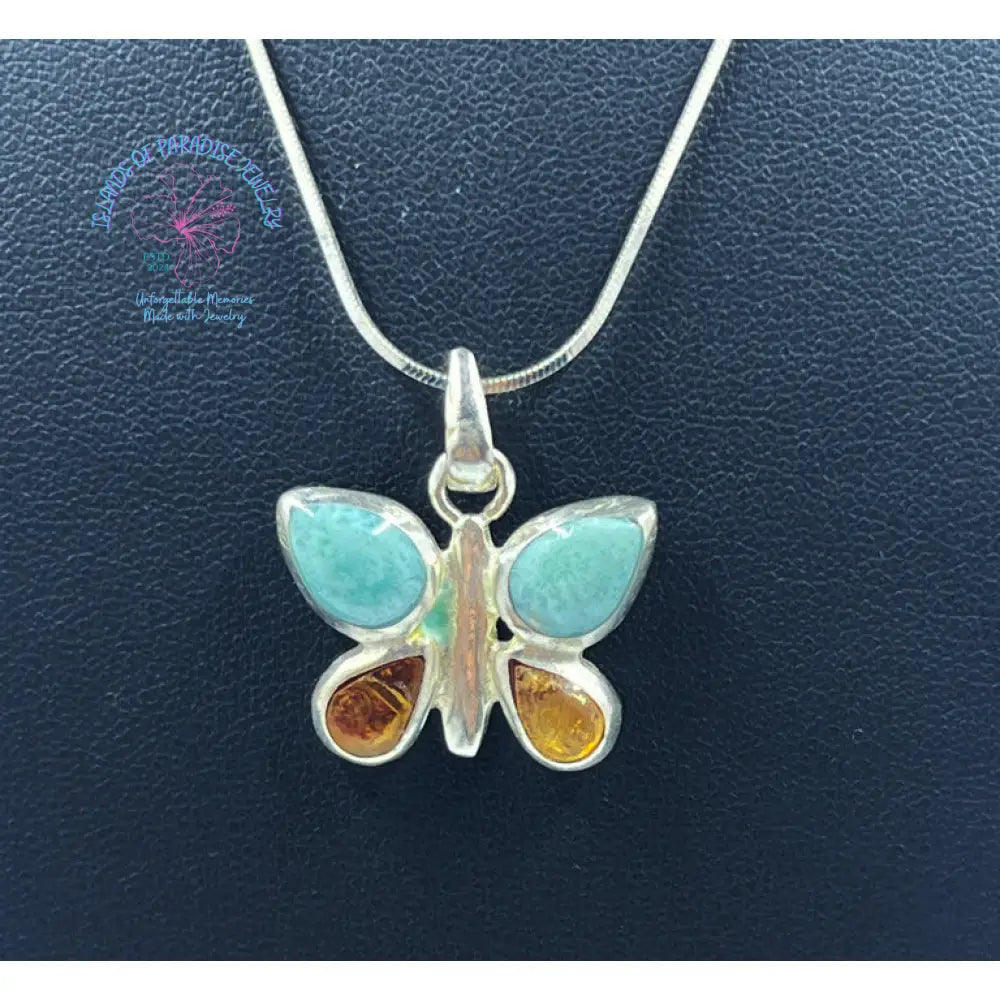 Larimar & Amber Butterfly Pendant