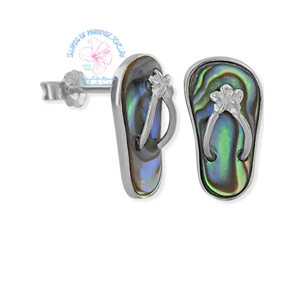 Sterling Silver Abalone Shell Slipper Flip Flop Earrings