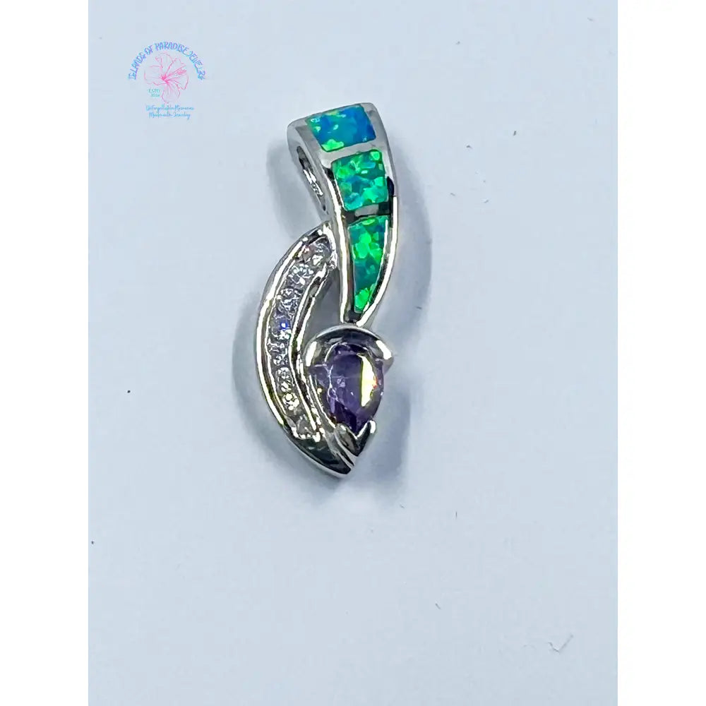 Sterling Silver Cz Opal And Purple Pendant
