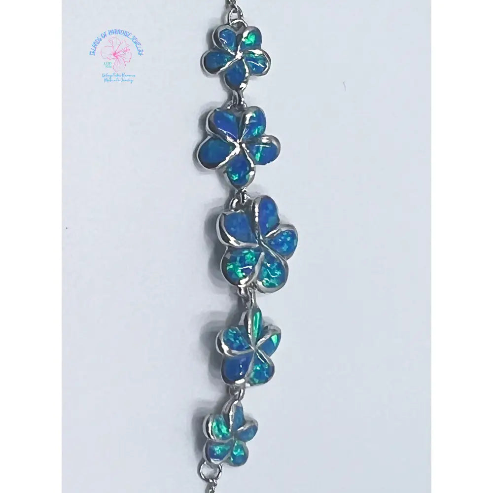 Sterling Silver Opal Hawaiian Flower Bracelet