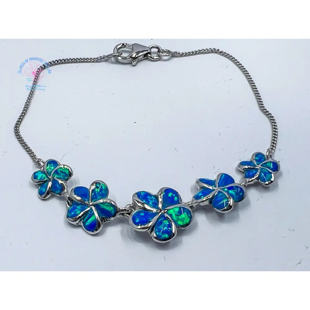 Sterling Silver Opal Hawaiian Flower Bracelet