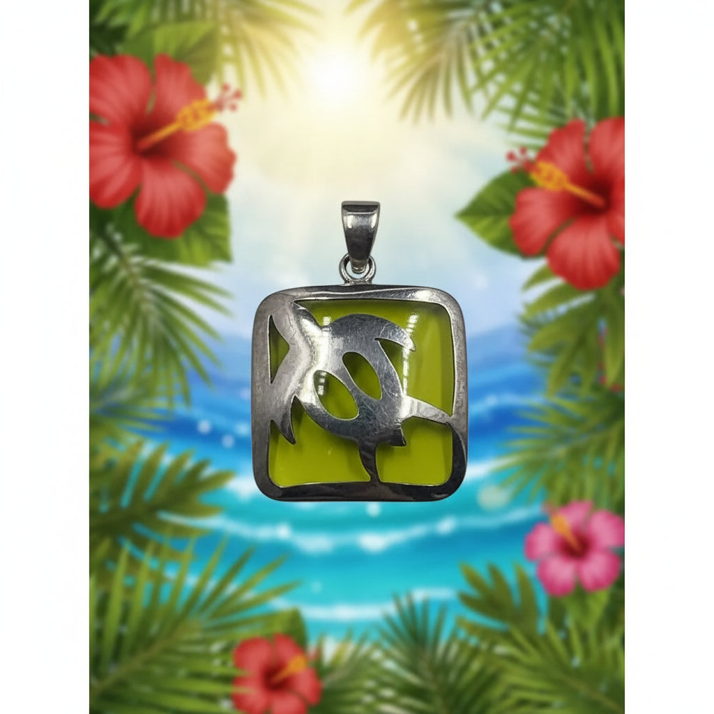 Sterling Silver Square Turtle Pendant