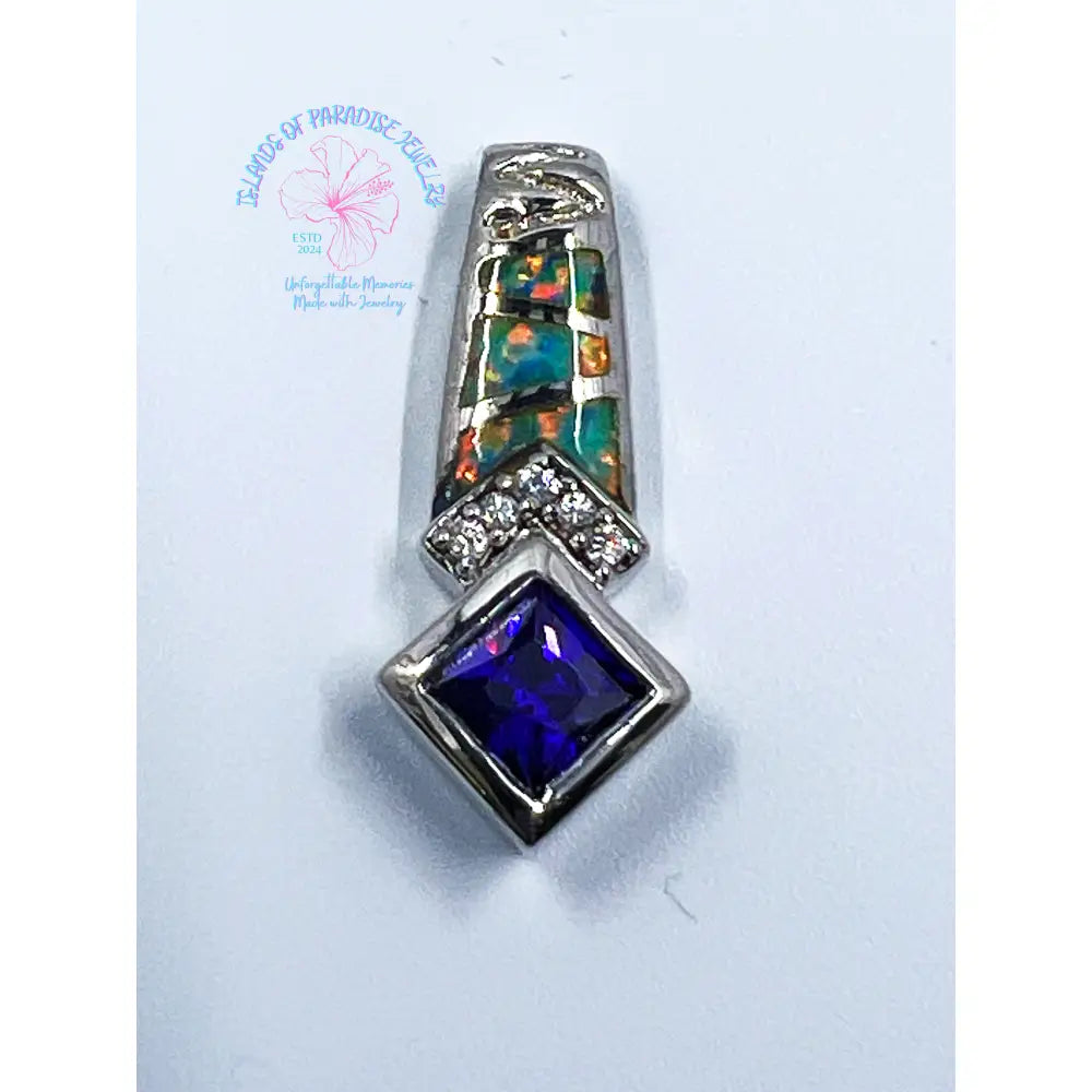Sterling Silver Synthetic Opal Ribbon Pendant