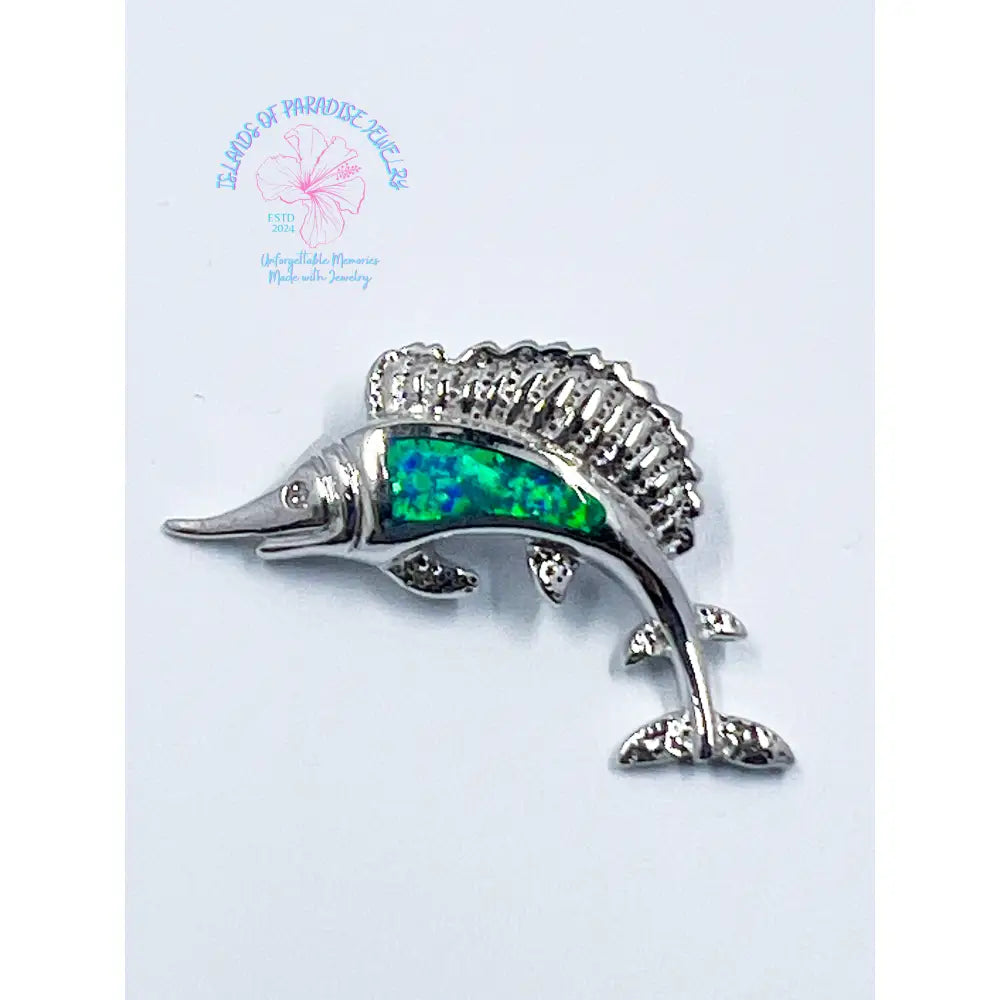 Synthetic Opal Sterling Silver Sailfish Pendant
