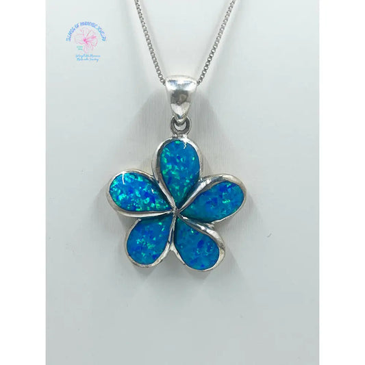 925 Sterling Silver Blue Opal Flower Pendant