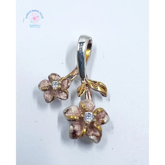 925 Sterling Silver Pink And Gold Flowers Pendant