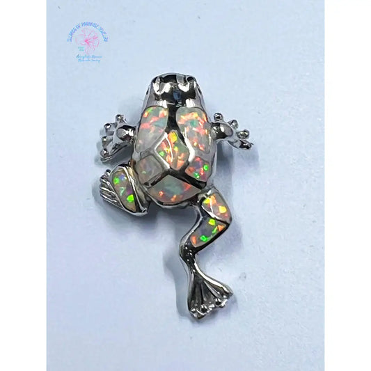 925 Sterling Silver White Mosaic Inlay Opal Lucky Frog Charm Pendant