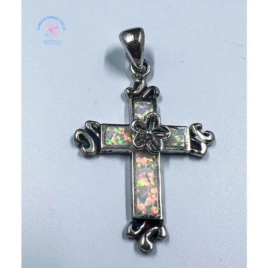 925 Sterling Silver White Opal Cross