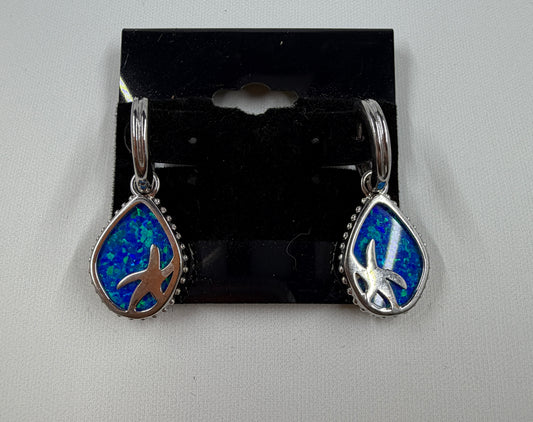 925 Sterling Silver Blue Opal Starfish Earrings