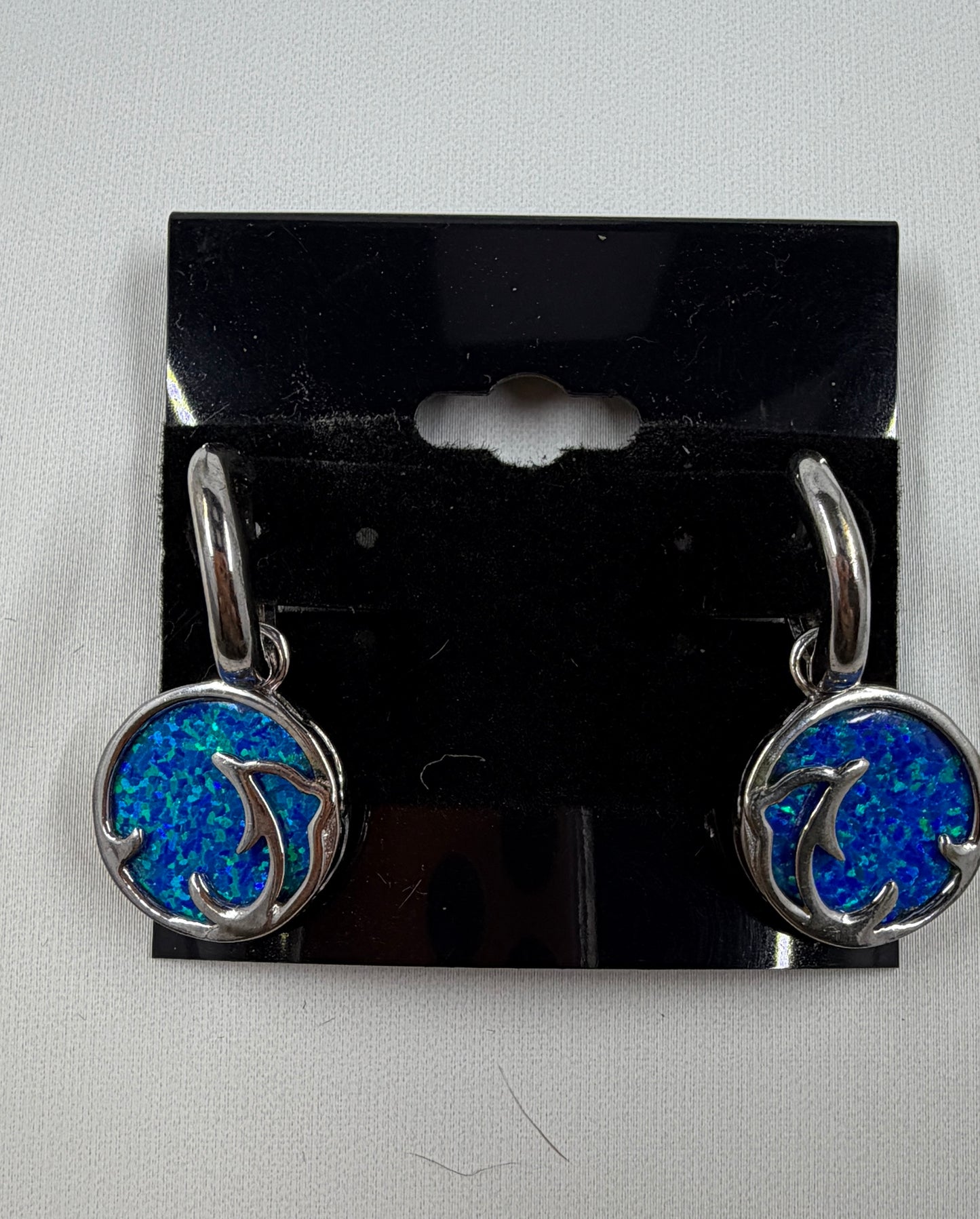 925 Sterling Sliver Blue Opal Dolphin Earrings