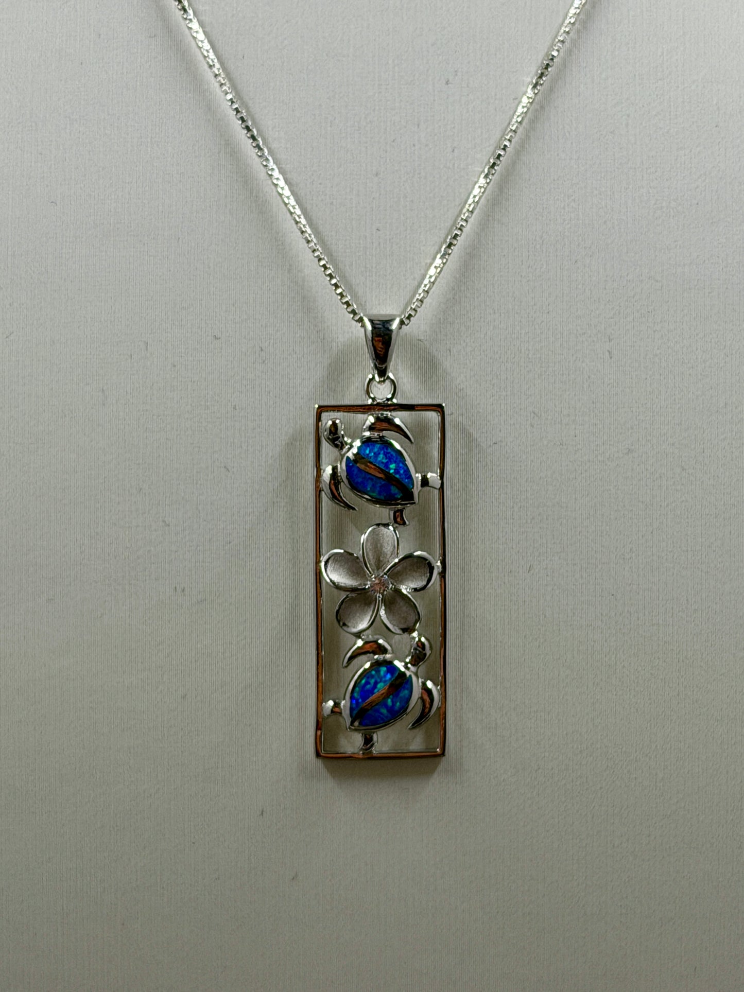 Hawaiian Blue Opal Framed Turtle Pendant