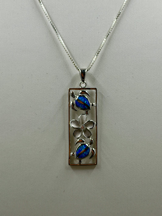 Hawaiian Blue Opal Framed Turtle Pendant