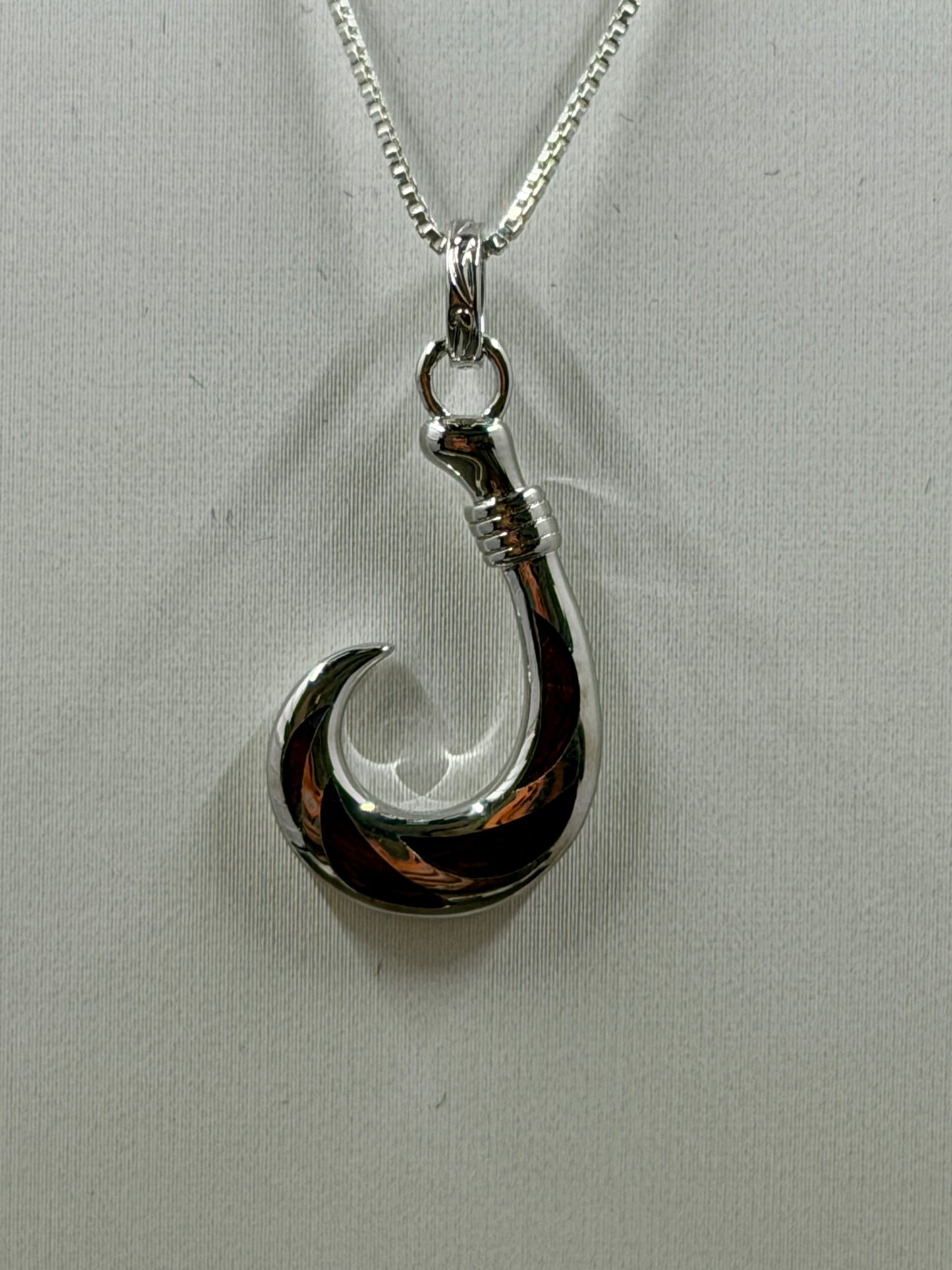925 Sterling Silver Hawaiian Fish Hook Pendant with Brown Accents