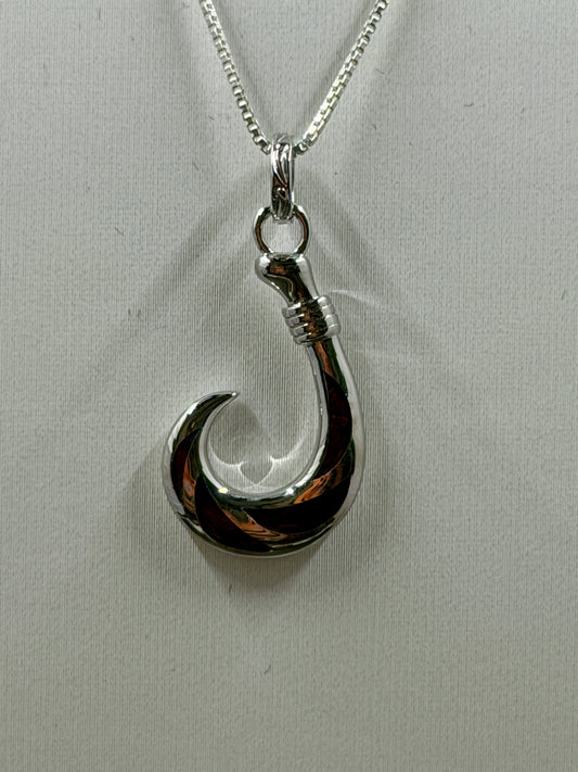 925 Sterling Silver Hawaiian Fish Hook Pendant with Brown Accents