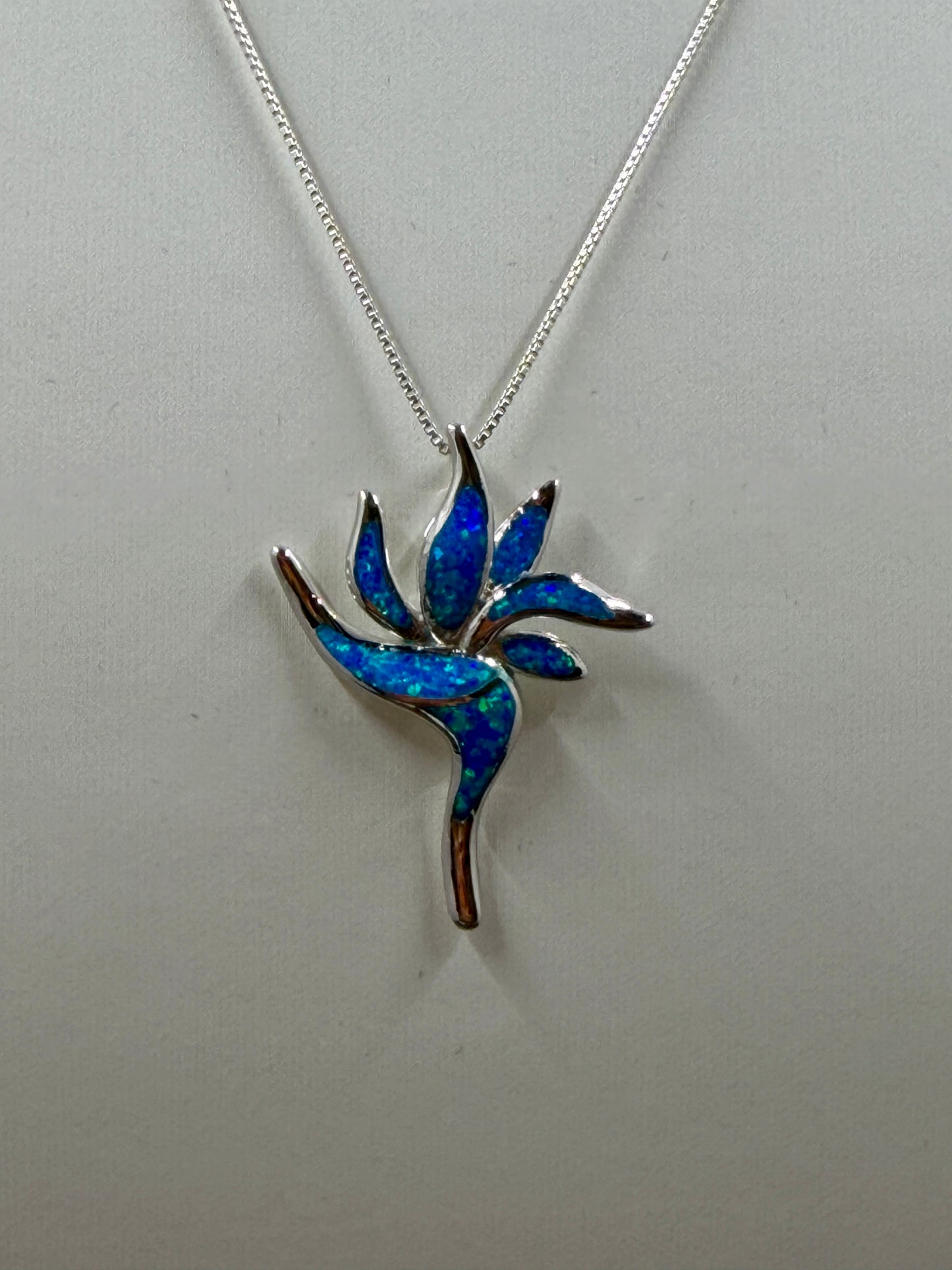 925 Sterling Sliver Blue Opal Unique Flower Necklace Pendant