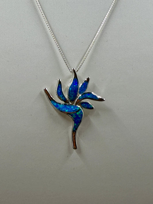 925 Sterling Sliver Blue Opal Unique Flower Necklace Pendant