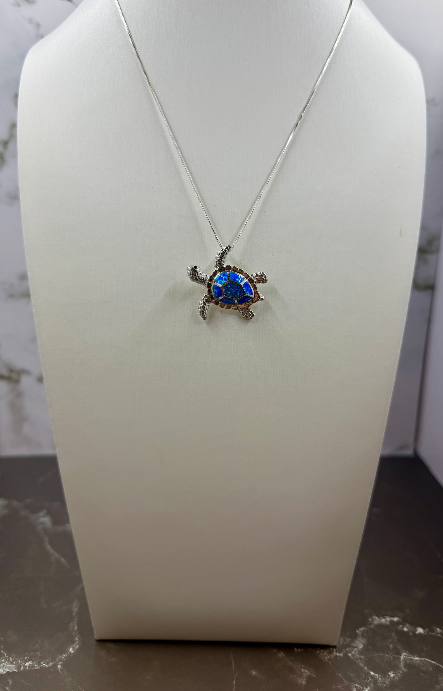 925 Sterling Silver Hawaiian Turtle with Blue Opal Shell
