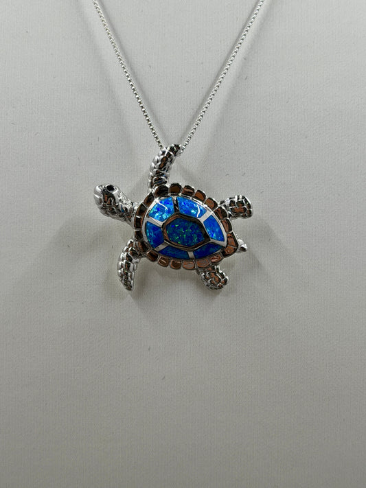 925 Sterling Silver Hawaiian Turtle with Blue Opal Shell