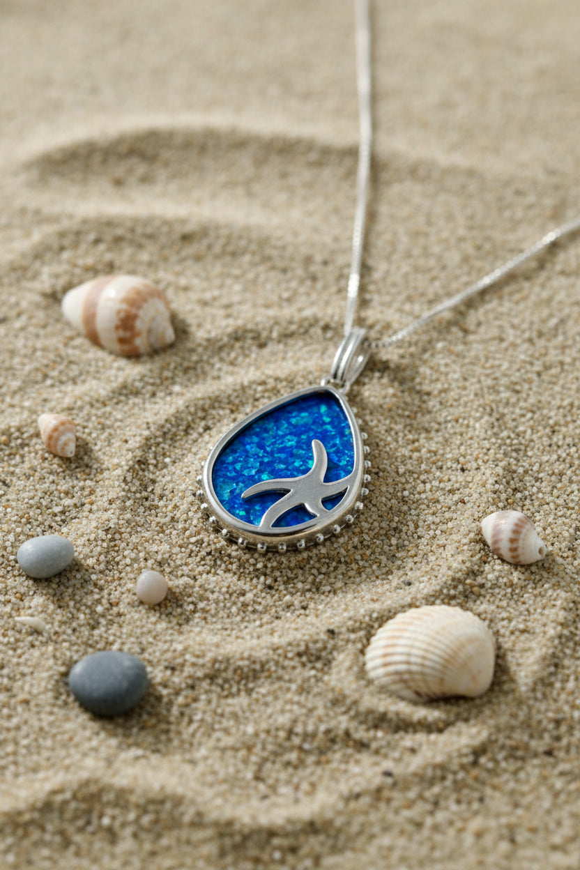 Starfish Blue Opal Necklace Pendant