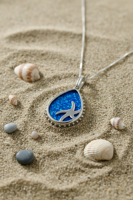 Starfish Blue Opal Necklace Pendant