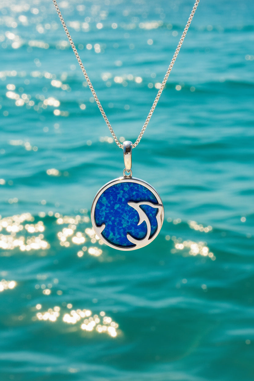 Blue Opal Dolphin Necklace Pendant