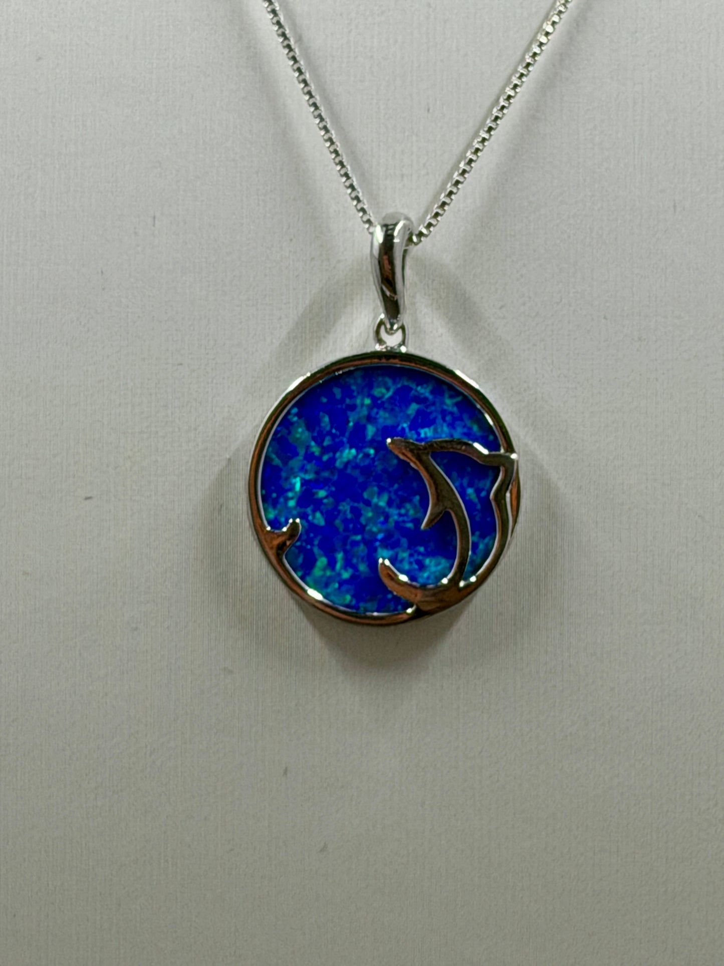 Blue Opal Dolphin Necklace Pendant