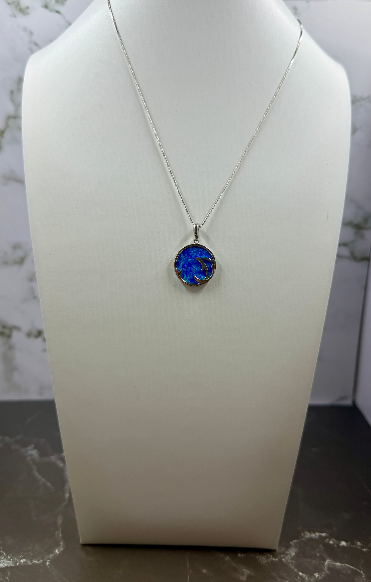 Blue Opal Dolphin Necklace Pendant