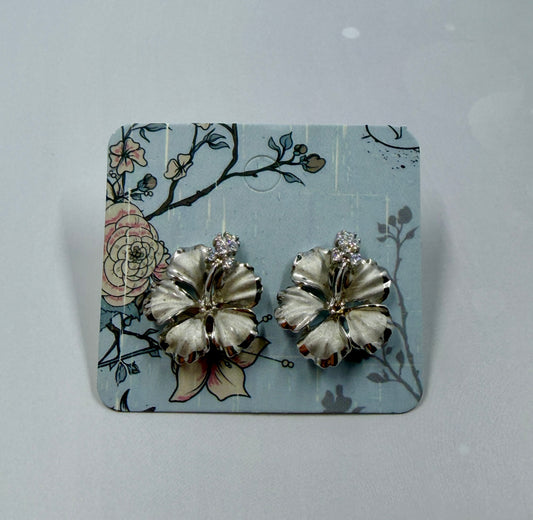 Hawaiian 925 Sterling Silver Hibiscus Earrings