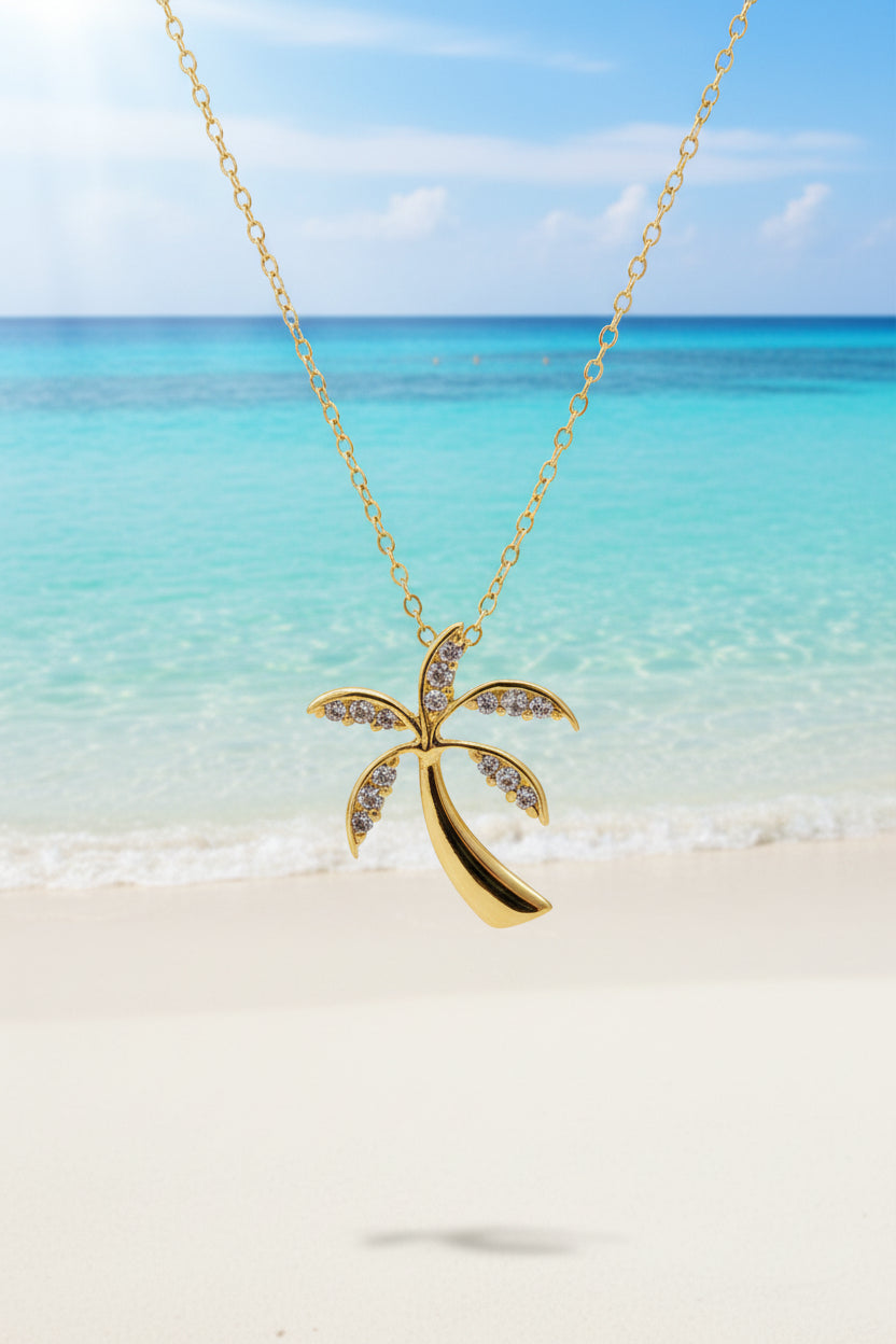 925 Sterling Silver Palm Tree in Gold Finish